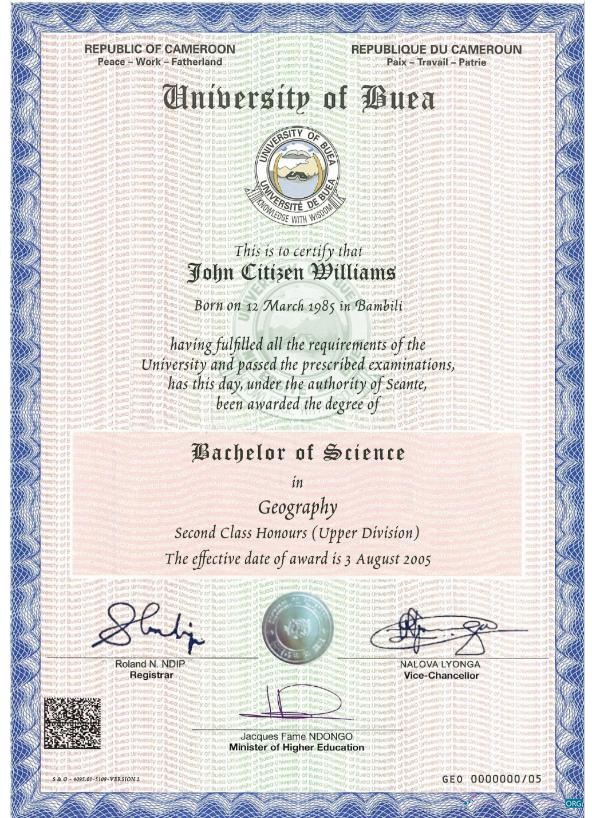 Download Cameroon university certificate Photoshop template